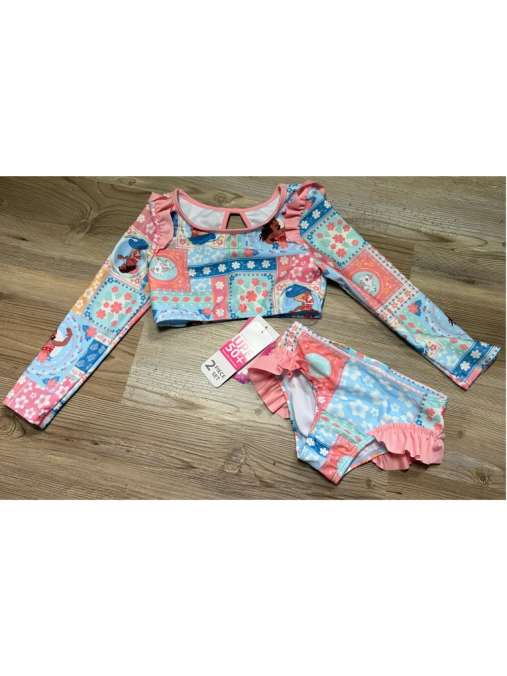 Girls Disney Moana 2-Piece Bikini Swimsuit, Size 3T, Blue and Pink